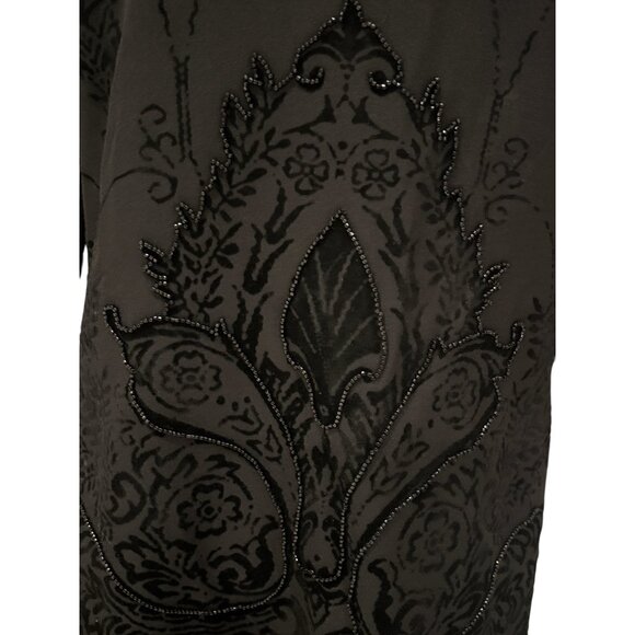 Desigual Black Tunic Dress With Textured Velvet Floral Pattern & 3/4 Sleeves Wom - Picture 2 of 13